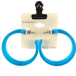 Blue Frosted Hoop Earrings Large Retro Statement Hoops 80"s Retro